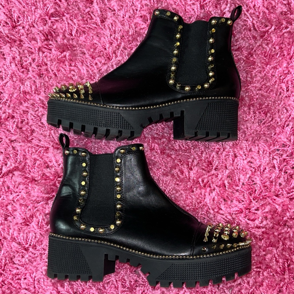 Gold spiked and studded boots